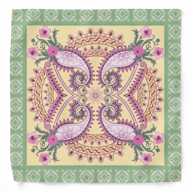 Purple Pink Teal Floral Western Style Bandana (Front)