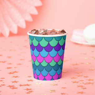 Purple Pink Teal Mermaid Scales Birthday Party Paper Cups