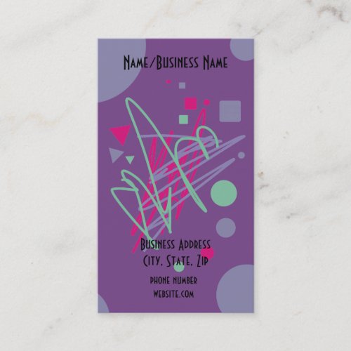 Purple Pink Teal Shapes Lines Kids Party Planner Business Card