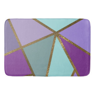 Purple Pink Teal Turquoise & Bronze Gold Geometric Bath Mat