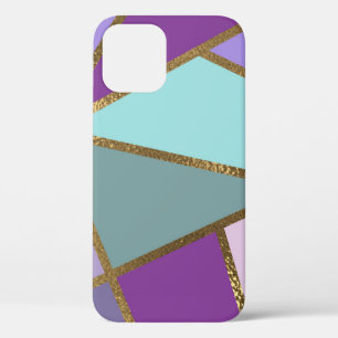 Purple Pink Teal Turquoise & Bronze Gold Geometric iPhone 12 Case