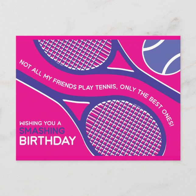 🎾💜Purple pink Tennis Birthday Card (Front)