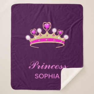 Purple pink tiara princess girl name sherpa blanket