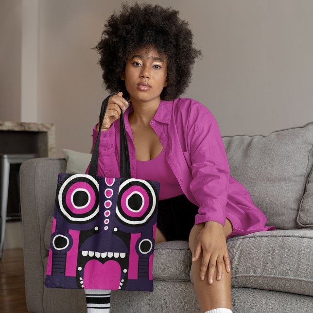 Purple Pink Tiki Art Tote Bag (Creator Uploaded)