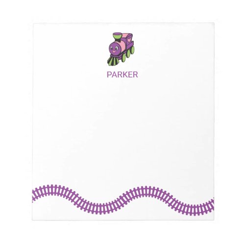 Purple Pink Toy Train Personalized Kids Stationery Notepad