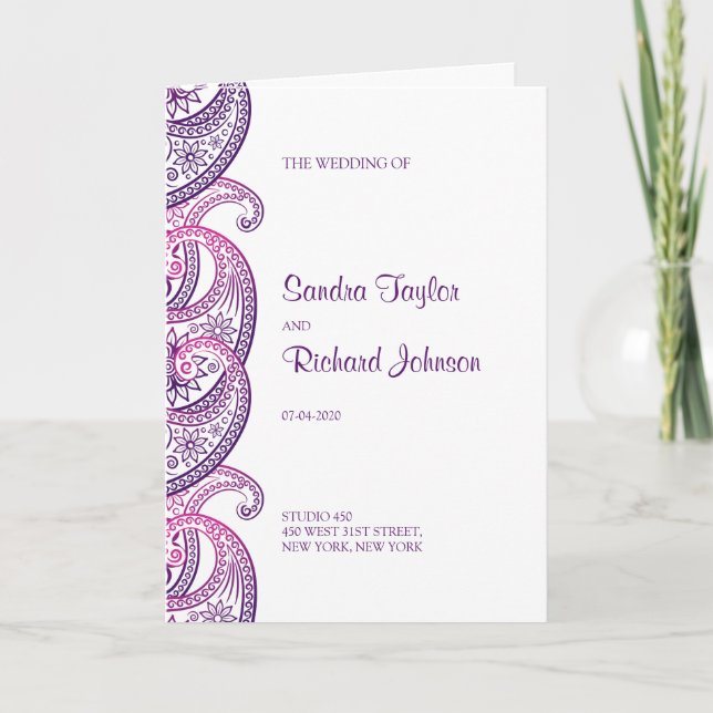 Purple & Pink Traditional Indian Paisley Wedding Program (Front)