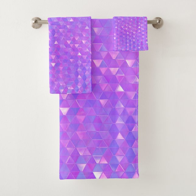 Purple Pink Trendy Triangles Geometric Pattern Bath Towel Set (Insitu)