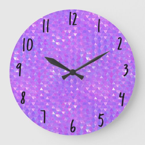 Purple Pink Trendy Triangles Geometric Pattern Large Clock
