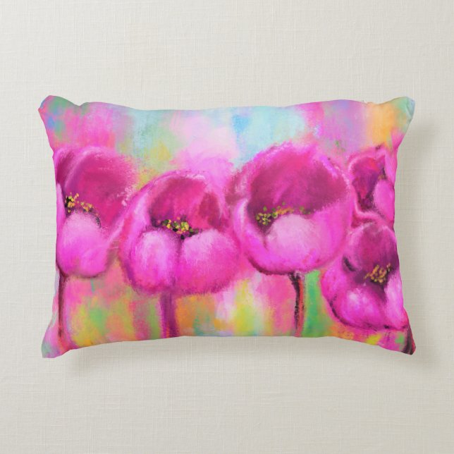 Purple Pink Tulips Accent Pillow - Painting (Front)