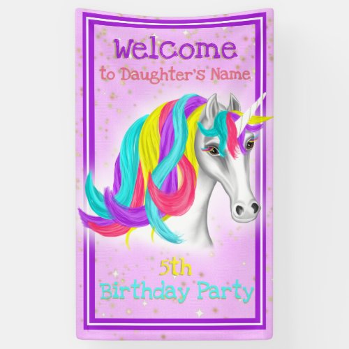 Purple Pink Turquoise Yellow Unicorn Welcome Banner