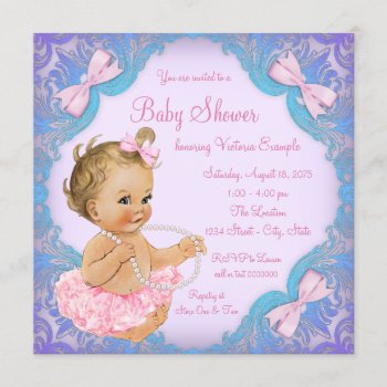 Purple Pink Tutu Girl Baby Shower Invitation by BabyCentral at Zazzle