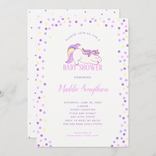 Purple Pink Unicorn Baby Shower invitation
