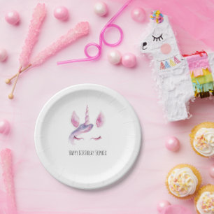 Purple Pink Unicorn Birthday Paper Plates