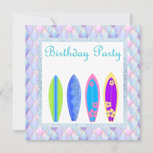 Purple pink unicorn merma Surfboard invitation new