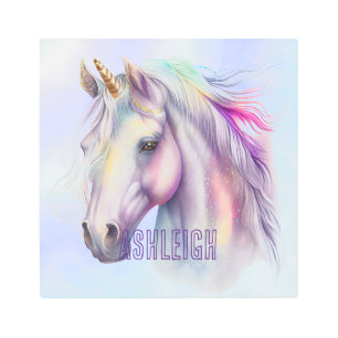 Purple Pink Unicorn Name Metal Print
