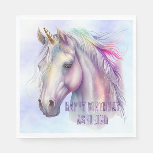 Purple Pink Unicorn Name Napkins