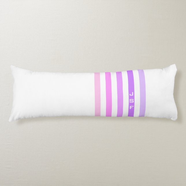 Purple & Pink Vertical Stripes Monogram Body Pillow (Front)