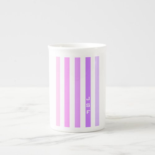 Purple  Pink Vertical Stripes Monogram Bone China Mug