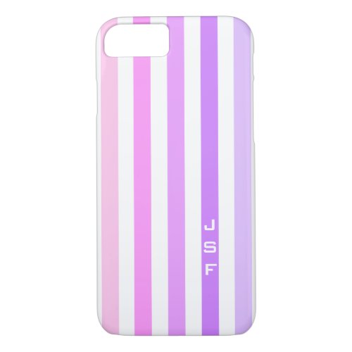 Purple  Pink Vertical Stripes Monogram iPhone 87 Case