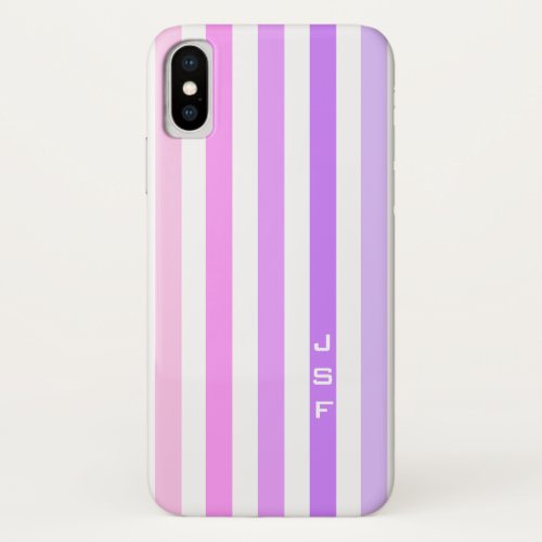 Purple  Pink Vertical Stripes Monogram iPhone X Case