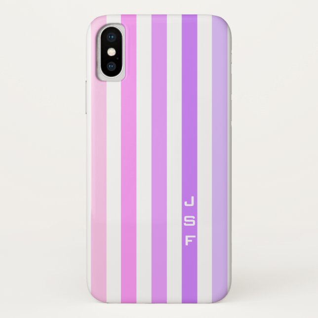 Purple & Pink Vertical Stripes Monogram Case-Mate iPhone Case (Back)
