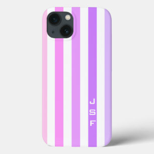 Purple & Pink Vertical Stripes Monogram iPhone 13 Case
