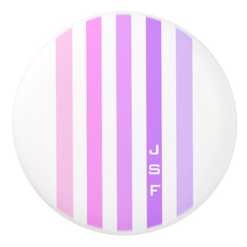 Purple  Pink Vertical Stripes Monogram Ceramic Knob