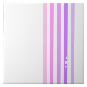 Purple & Pink Vertical Stripes Monogram Ceramic Tile