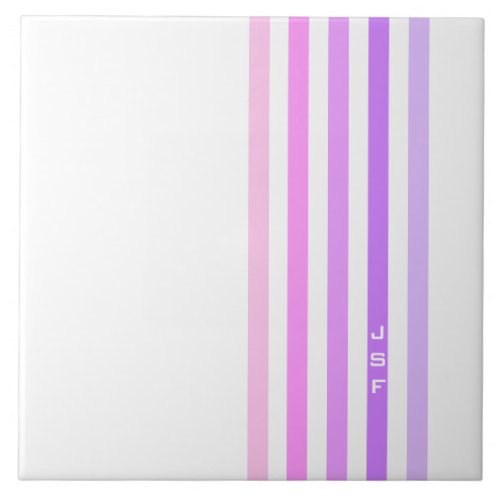 Purple  Pink Vertical Stripes Monogram Ceramic Tile