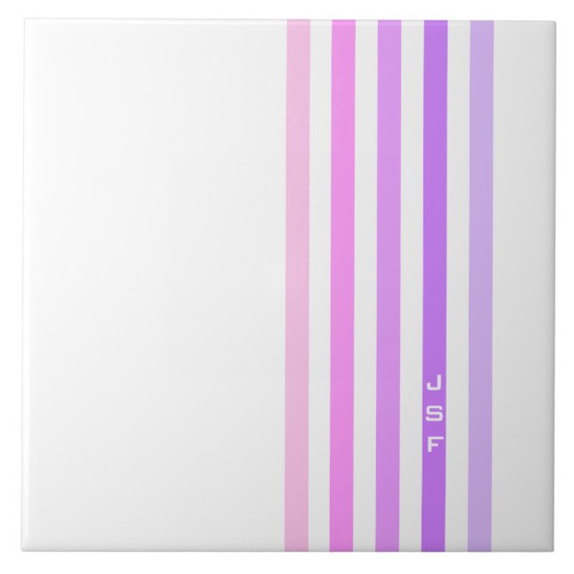 Purple & Pink Vertical Stripes Monogram Ceramic Tile (Front)