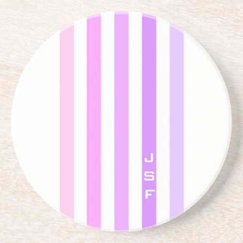 Purple  Pink Vertical Stripes Monogram Coaster
