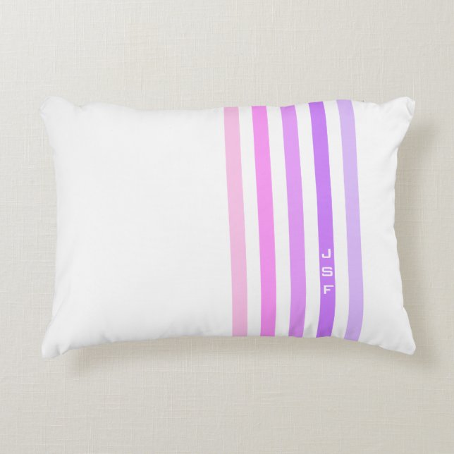 Purple & Pink Vertical Stripes Monogram Decorative Pillow (Front)