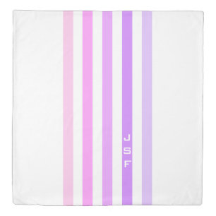 Purple & Pink Vertical Stripes Monogram Duvet Cover
