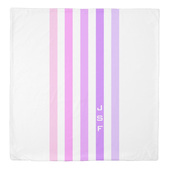 Purple & Pink Vertical Stripes Monogram Duvet Cover (Front)