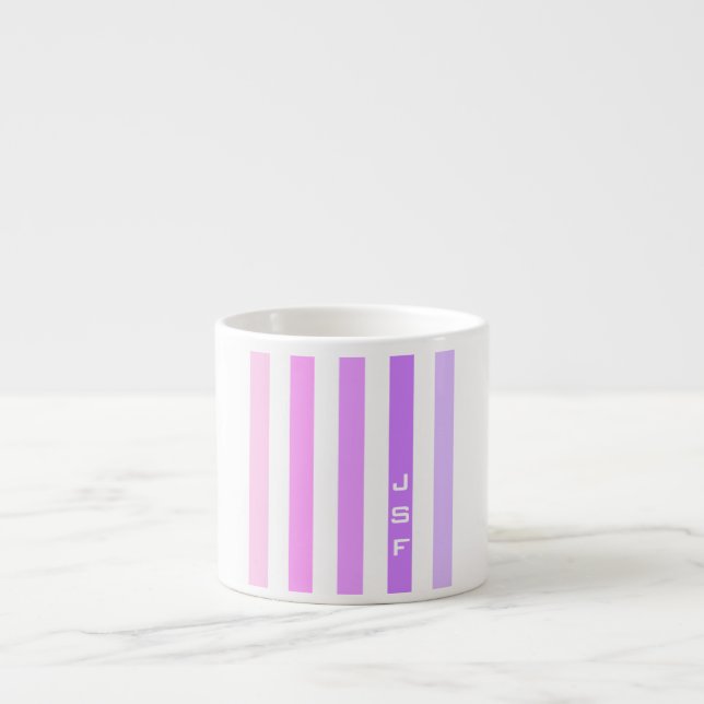 Purple & Pink Vertical Stripes Monogram Espresso Cup (Front)