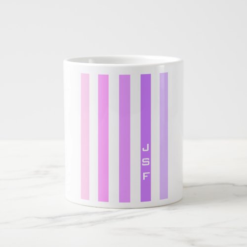 Purple  Pink Vertical Stripes Monogram Giant Coffee Mug