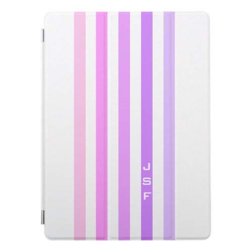 Purple  Pink Vertical Stripes Monogram iPad Pro Cover