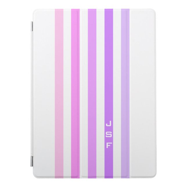 Purple & Pink Vertical Stripes Monogram iPad Pro Cover (Front)