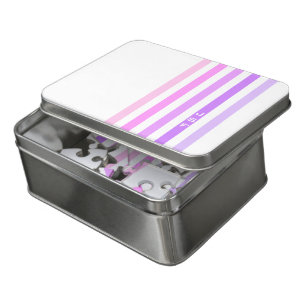 Purple & Pink Vertical Stripes Monogram Jigsaw Puzzle