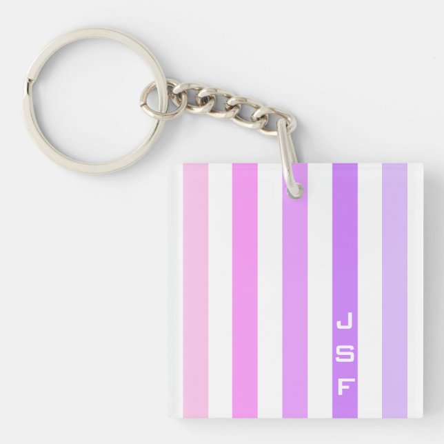 Purple & Pink Vertical Stripes Monogram Keychain (Front)