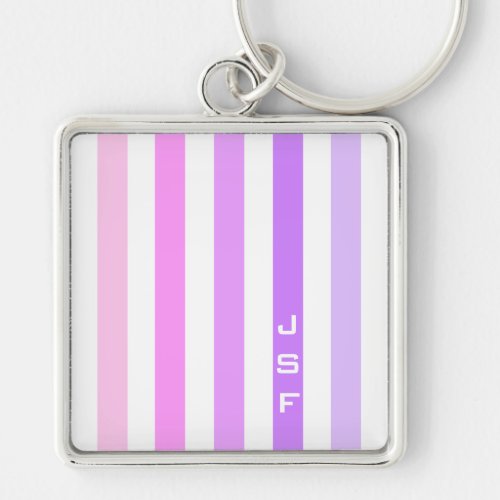 Purple  Pink Vertical Stripes Monogram Keychain
