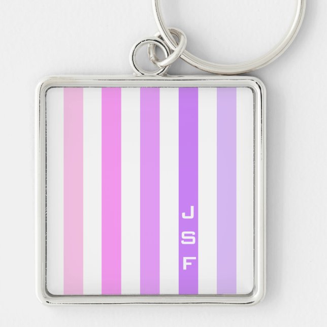 Purple & Pink Vertical Stripes Monogram Keychain (Front)