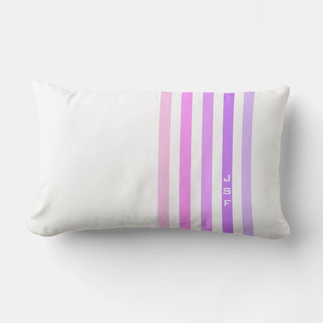 Purple & Pink Vertical Stripes Monogram Lumbar Pillow (Front)