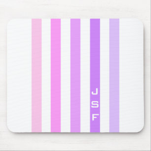 Purple & Pink Vertical Stripes Monogram Mouse Pad