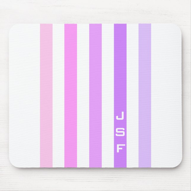 Purple & Pink Vertical Stripes Monogram Mouse Pad (Front)