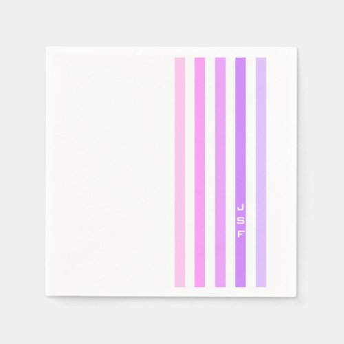 Purple  Pink Vertical Stripes Monogram Napkins