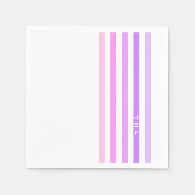 Purple & Pink Vertical Stripes Monogram Napkins (Front)