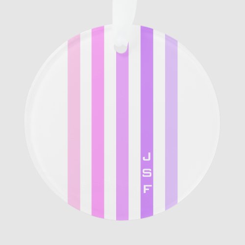 Purple  Pink Vertical Stripes Monogram Ornament