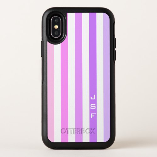 Purple  Pink Vertical Stripes Monogram OtterBox Symmetry iPhone X Case