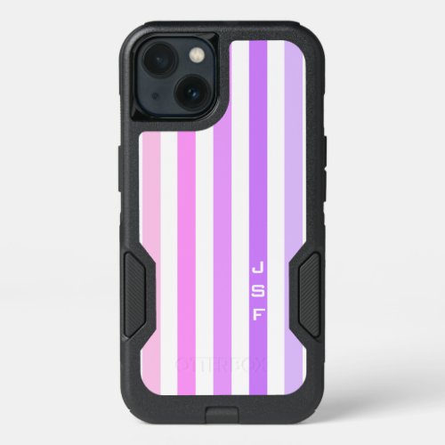 Purple  Pink Vertical Stripes Monogram iPhone 13 Case